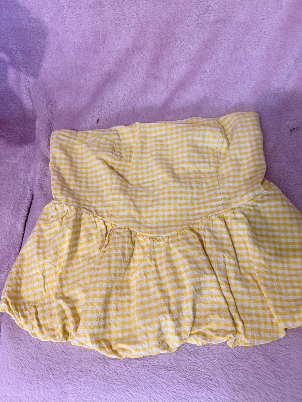 Yellow Gingham Strapless Dress